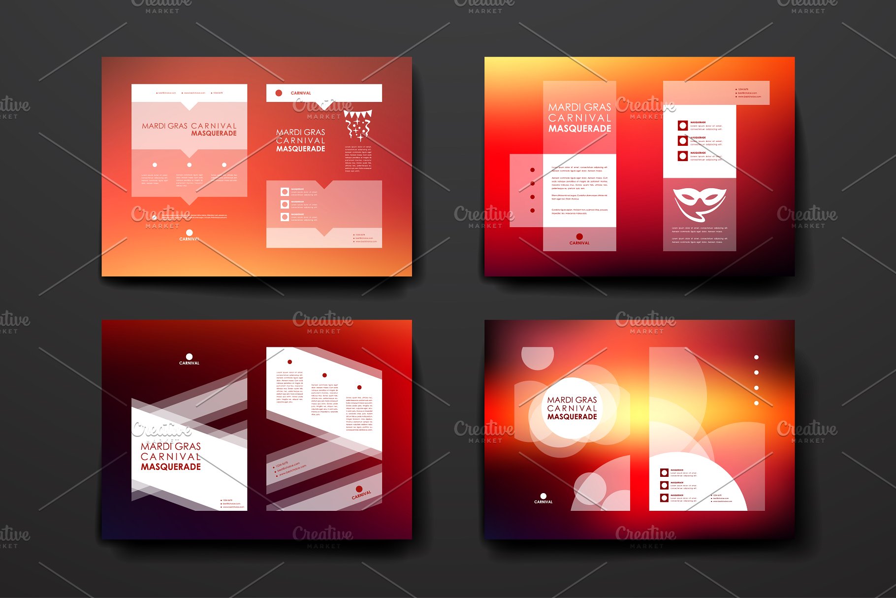 美国狂欢节主题小册子模板 Mardi Gras Brochures