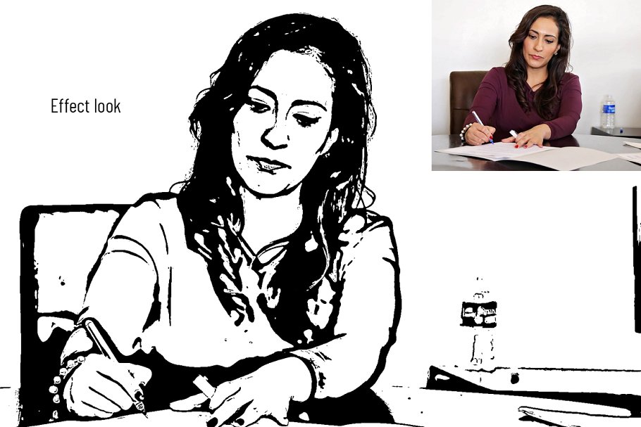 照片转矢量墨水艺术风格ps动作下载 Vector Tracing Photoshop Action