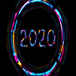 抽象霓虹灯发光字体2020新年主题背景图素材 Abstract glowing neon 2020 New Year