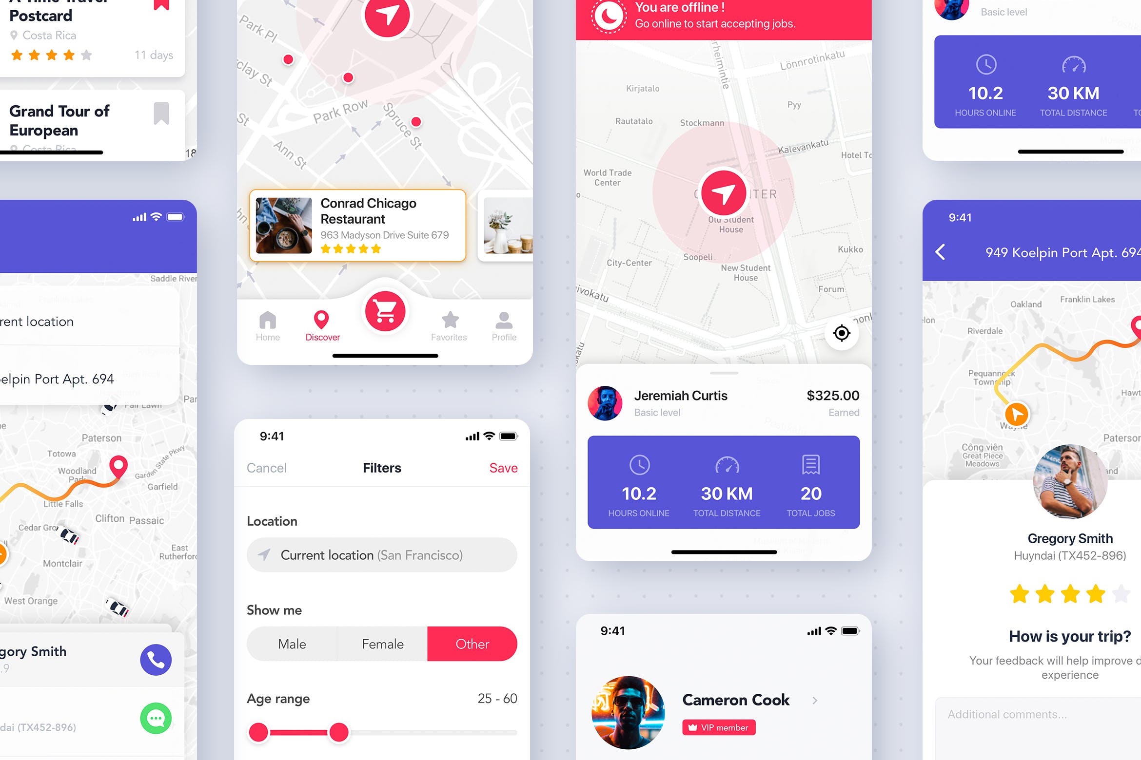 网约车打车APP应用UI设计套件 Maps & Search mobile UI Kit