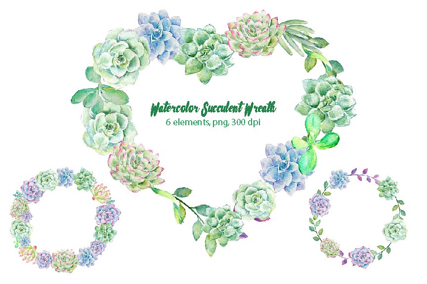 绚烂多彩花环水彩剪切画 Watercolor Succulent Wreaths