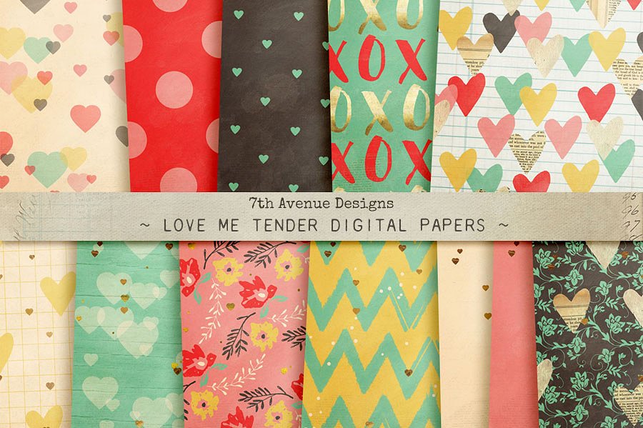 爱情主题图案纹理 Love Me Tender Digital Papers