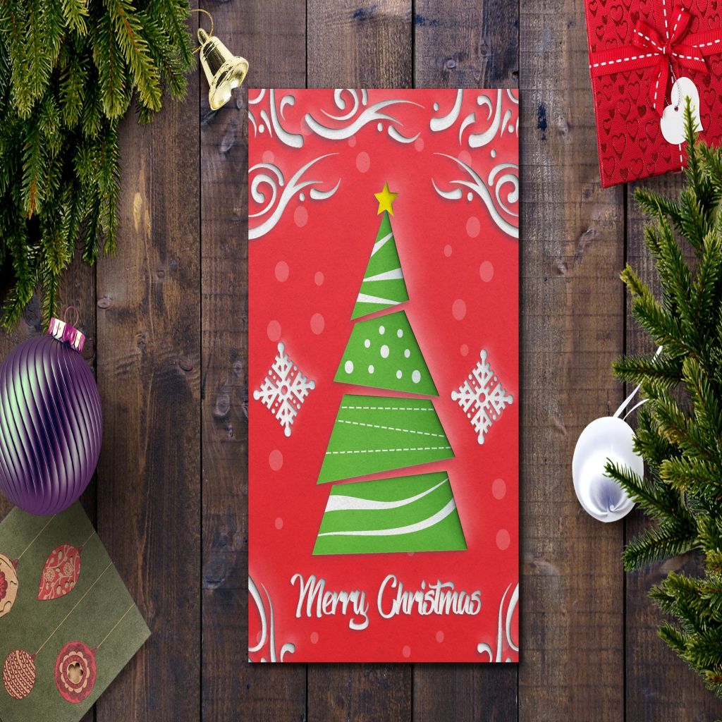 剪纸艺术圣诞树圣诞节贺卡设计模板 Christmas Card Template插图