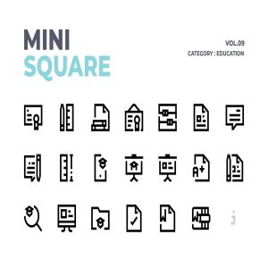 60个教育主题迷你简约风图标素材 Mini square – 60 Education Icons