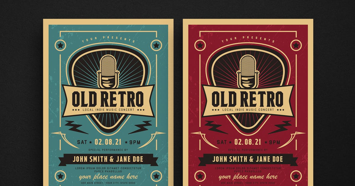 复古设计风格音乐演出宣传传单模板 Old Retro Music Flyer