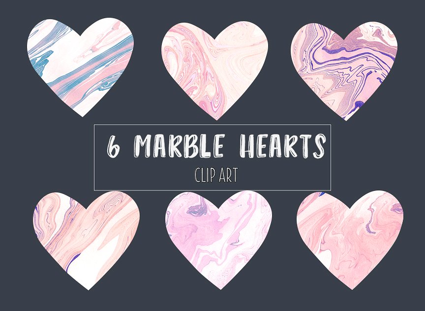 心形时尚大理石纹理插图 Marble hearts clipart in pink