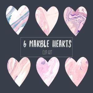 心形时尚大理石纹理插图 Marble hearts clipart in pink