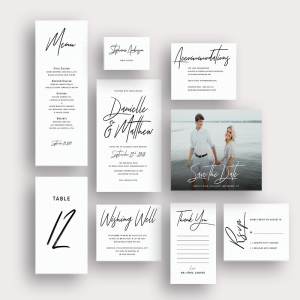 简约婚礼邀请函设计套件 Typography brush script invitations