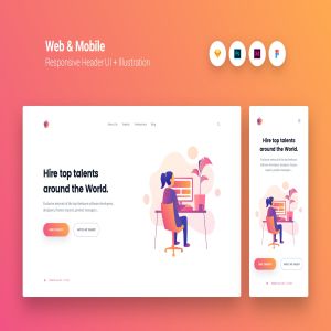 Web&APP设计信息图表矢量概念插画设计素材v1 Web & Mobile Responsive Cover UI + Illustration 1