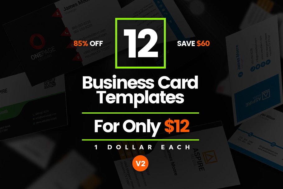 12款现代企业创意商务名片模板 12 Modern Business Cards – Bundle v2