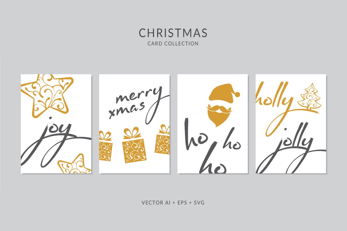 创意圣诞手绘图案&手写祝福语圣诞节贺卡设计模板 Christmas Greeting Card Vector Set