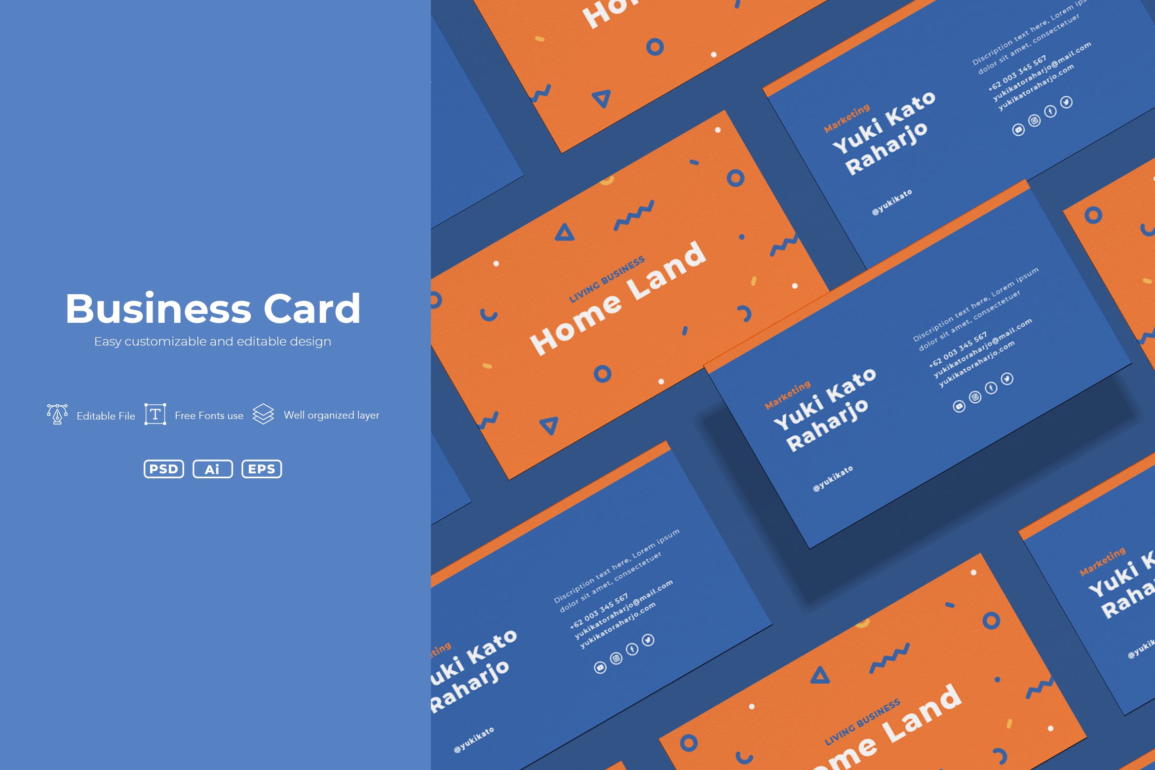 孟菲斯风格创意名片版式设计模板v3 ISC – Business Cards.v03