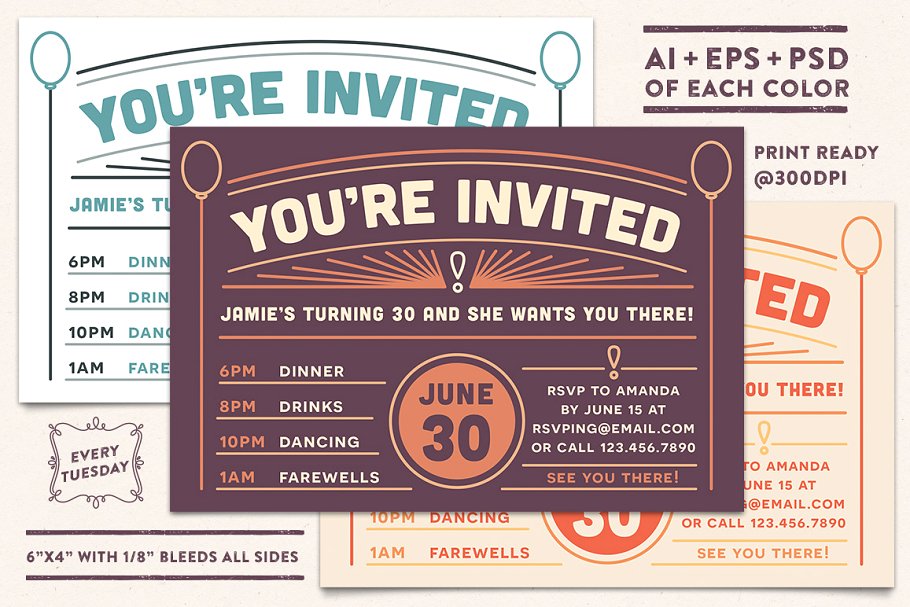 复古风格邀请函明信片设计模板 Invitation Postcard 2 Templates