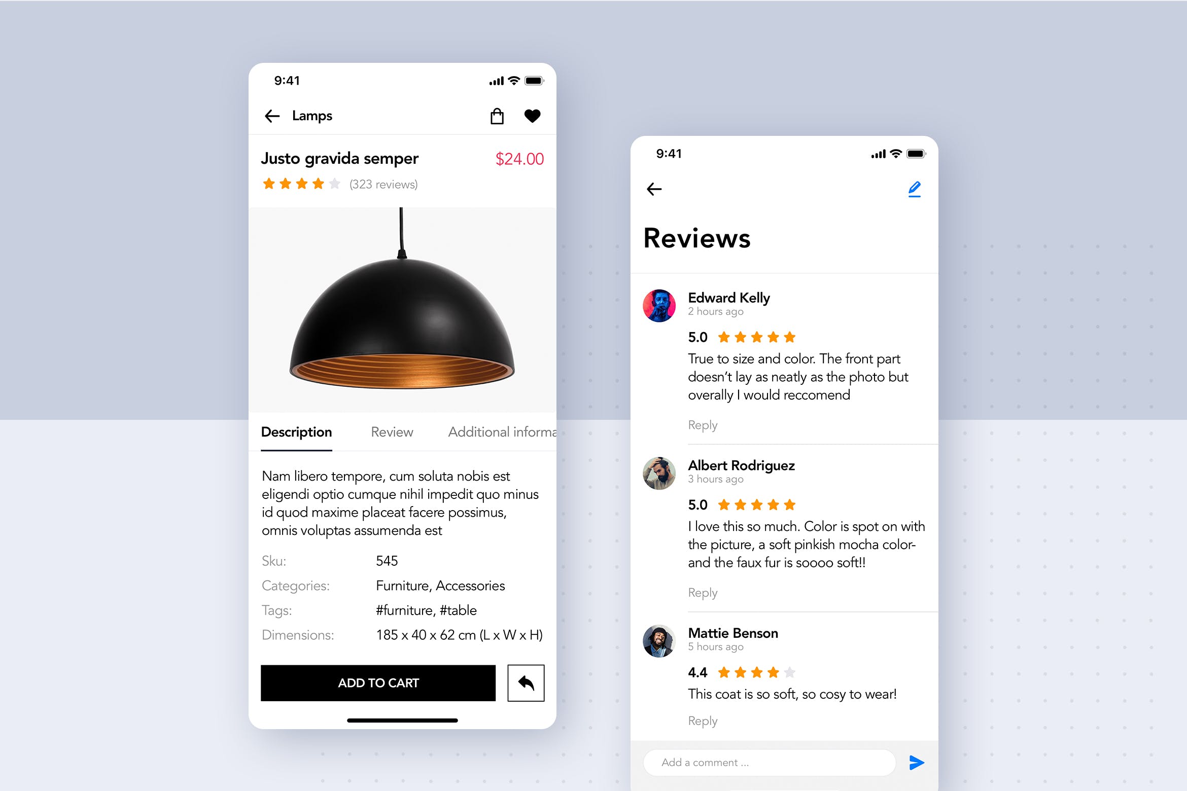 现代欧洲简约风家具商城APP应用设计模板 Modern Furniture Mobile App UI Kit
