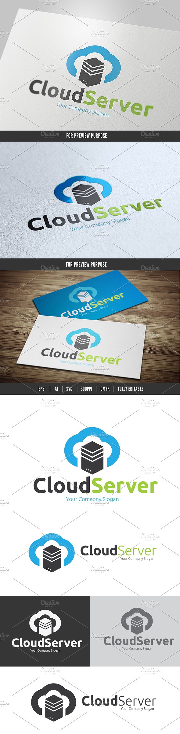 云存储云服务器品牌Logo设计模板 Cloud Server
