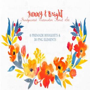 阳光明亮风格水彩花卉插画合集 Sunny & Bright- Watercolor Floral Se
