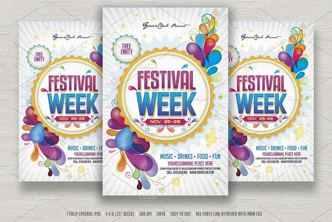 周末活动宣传海报模板 Festival Week Flyer
