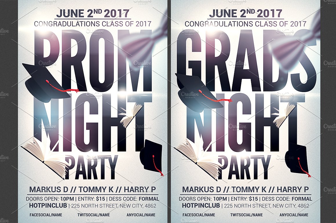 现代毕业晚会传单模板 Prom-Graduation Night Party Flyer