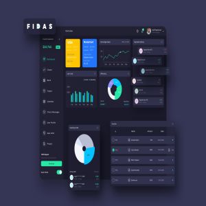 互联网金融交易数据统计后台仪表盘UI设计模板-暗黑背景 FIDAS Finance Dashboard Ui Dark – P