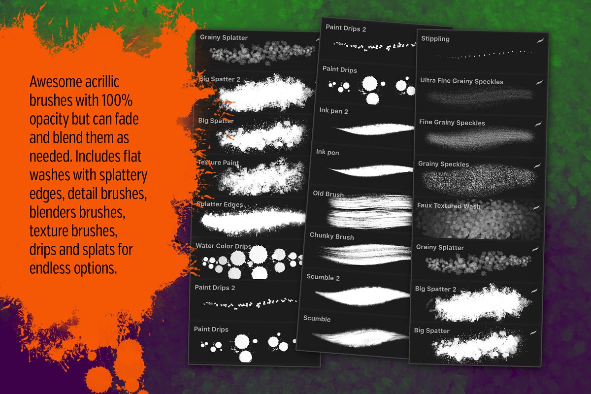 Procreate专用42款油漆&水彩画笔套装