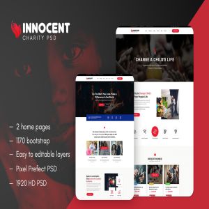 非营利慈善机构官网网站设计PSD模板 Innocent – Nonprofits Charity PSD Template