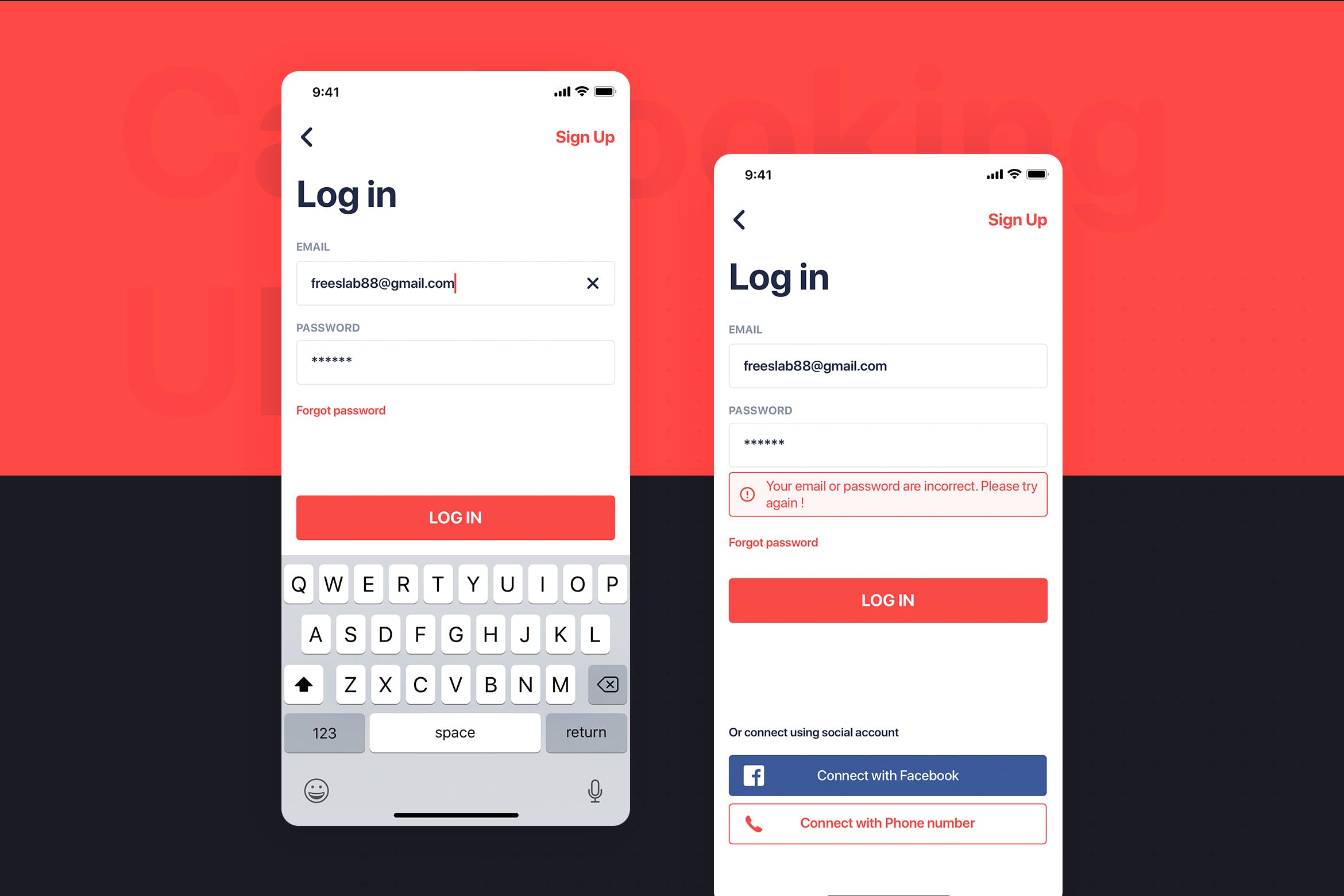 网约车APP应用UI设计之登录界面设计模板 Car Booking UI mobile concept – Login form