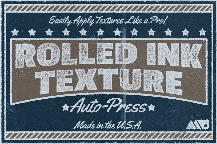12款复古墨辊印刷效果图层样式 Rolled Ink Texture Auto-Press