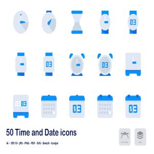 时间&日期双色调扁平化矢量图标 Time and Date Accent Duo Tone Flat Icons