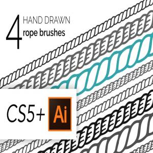 4款手绘老式绳索形状AI笔刷 4 Hand Drawn Vintage Rope Brushes