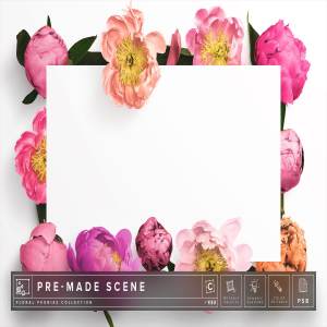 牡丹花陪衬画框样机模板 Floral Peonies Mockup Scene #010