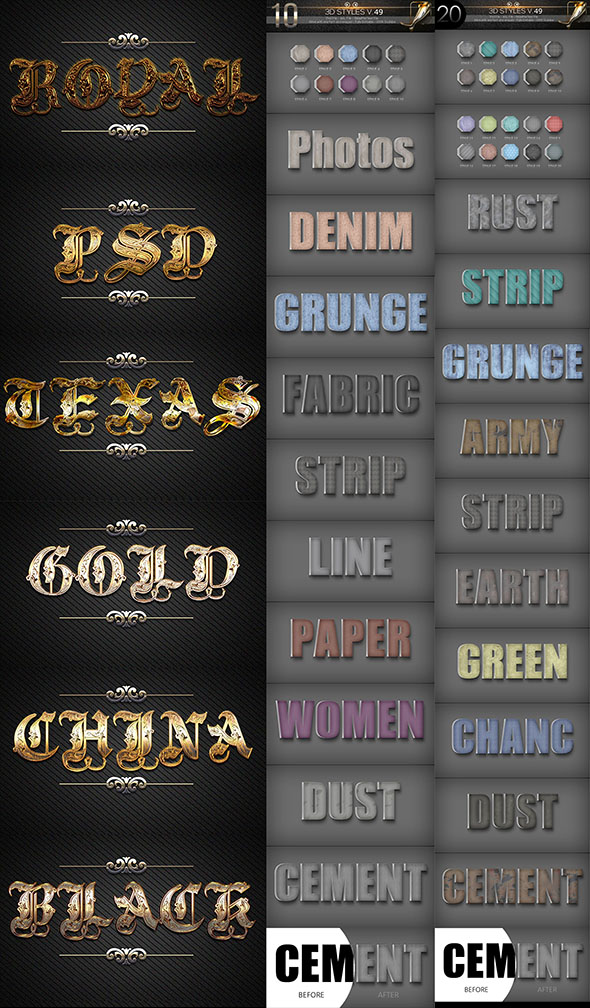 40款3D文字图层样式打包下载[psd,asl]