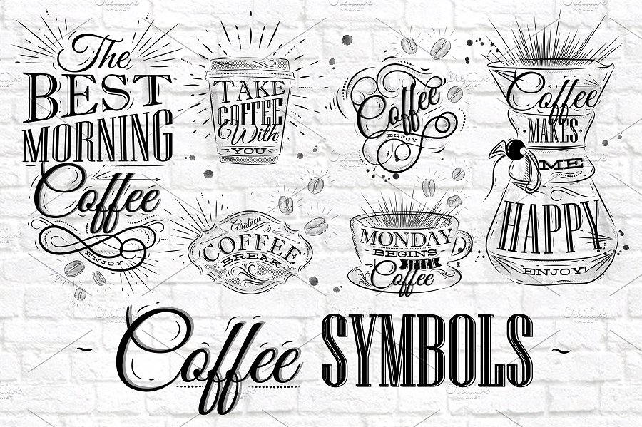 手绘咖啡符号插画 Coffee Symbols