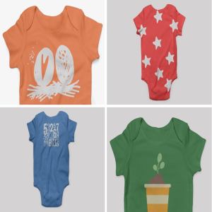婴儿连体衣印花图案设计效果图样机套装 Baby Rib One Piece Mockup Pack