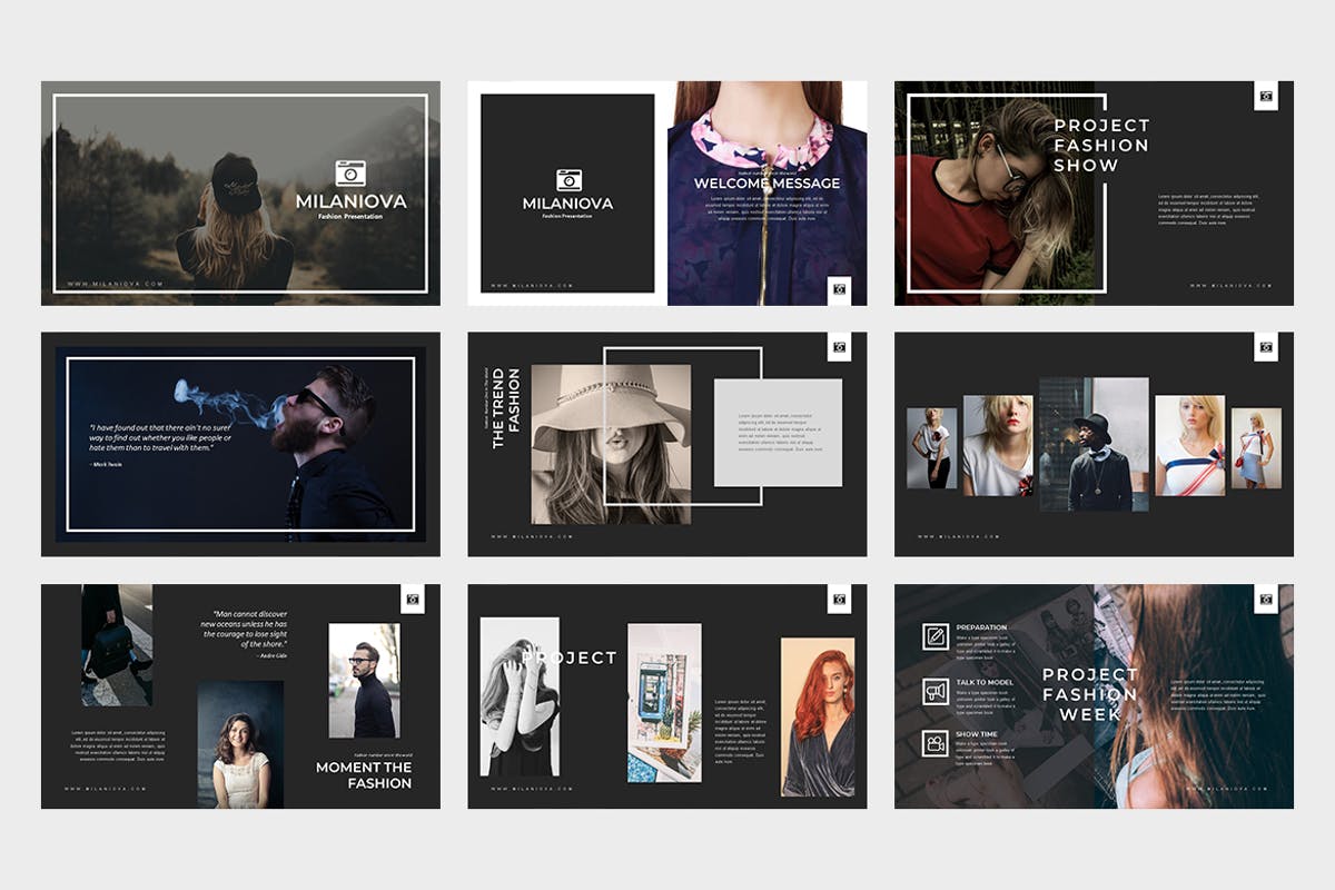 时尚服装品牌行业PPT幻灯片模板 Milaniova : Fashion Powerpoint Presentation