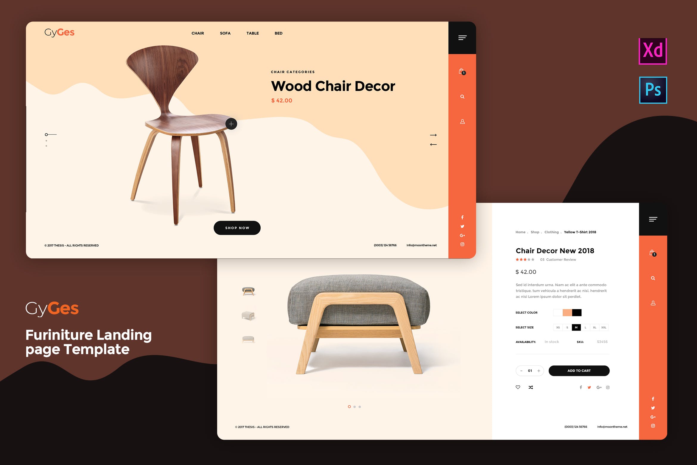 时尚家居品牌网站着陆页设计模板[PSD, XD] Gyges – Furniture Landing page Template