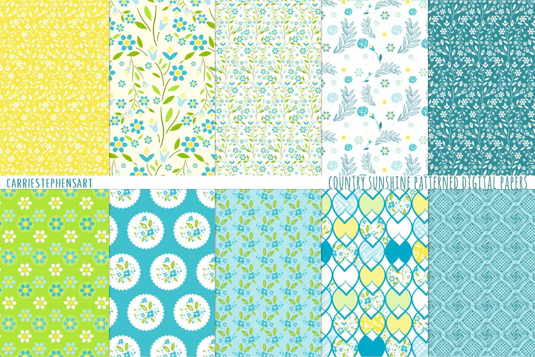 乡村花卉图案数码纸张纹理 Country Flower Pattern Digital Paper