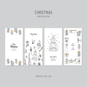 圣诞树&礼物手绘图案圣诞节贺卡矢量设计模板集 Christmas Greeting Card Vector Set
