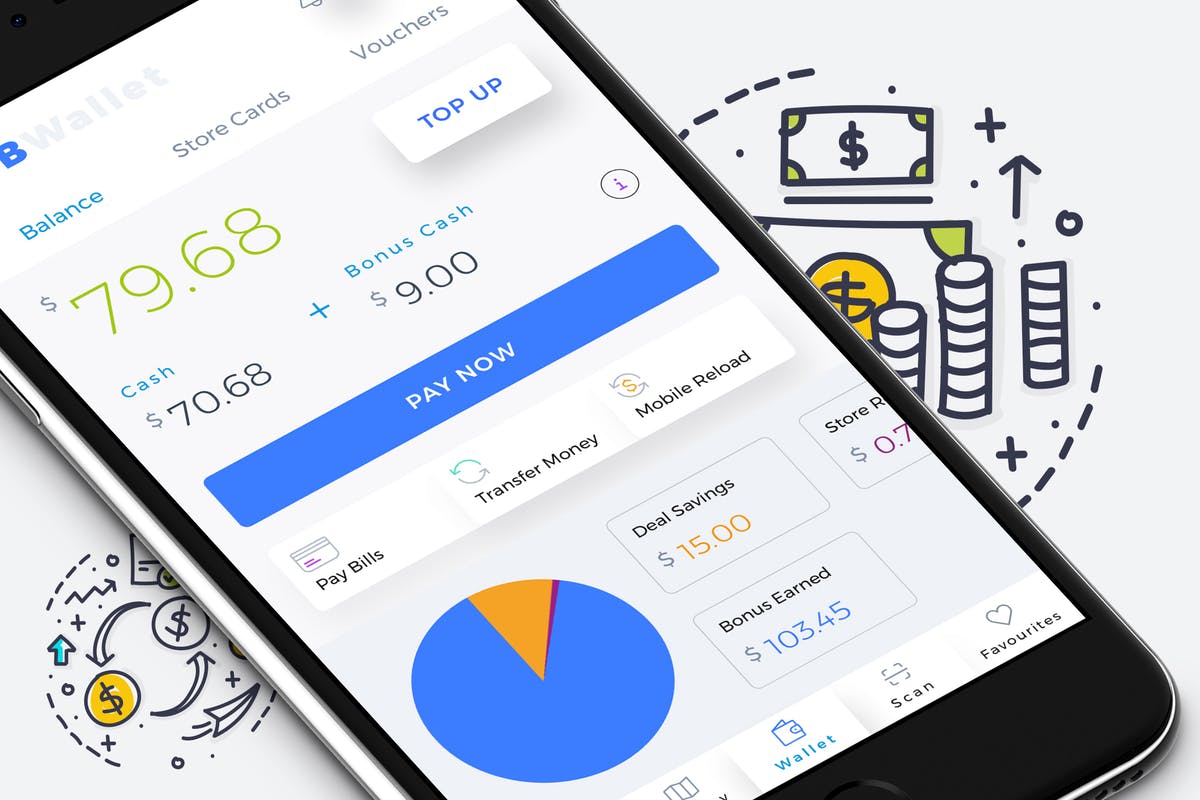 电子钱包APP应用仪表盘控制面板界面模板 B Wallet Dashboard 4 Mobile Ui