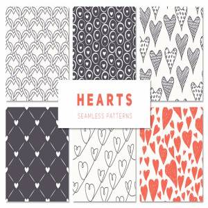 心形无缝纹理集 Hearts Seamless Patterns Set