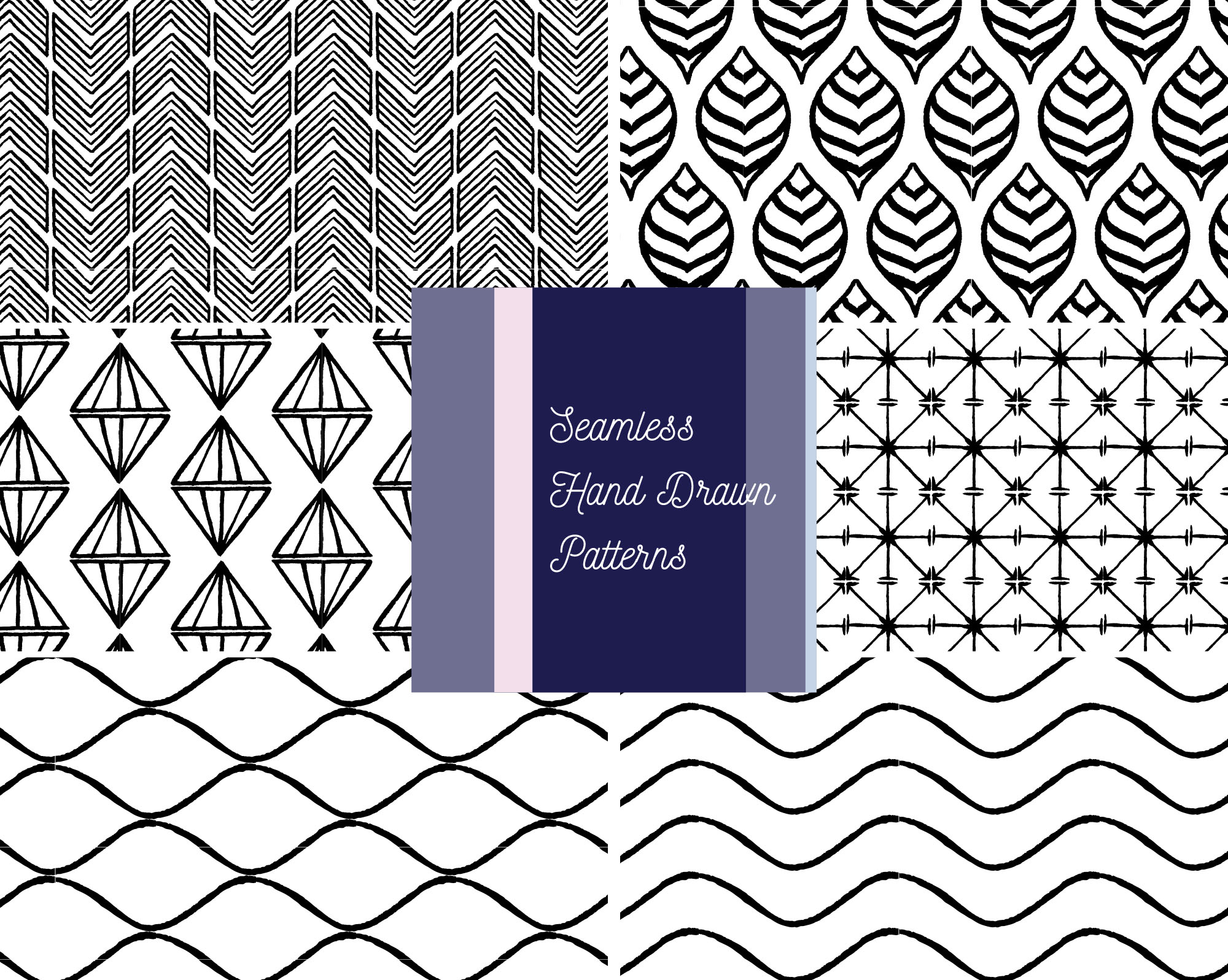 手绘矢量图案无缝纹理素材 Seamless Hand Drawn Vector Patterns