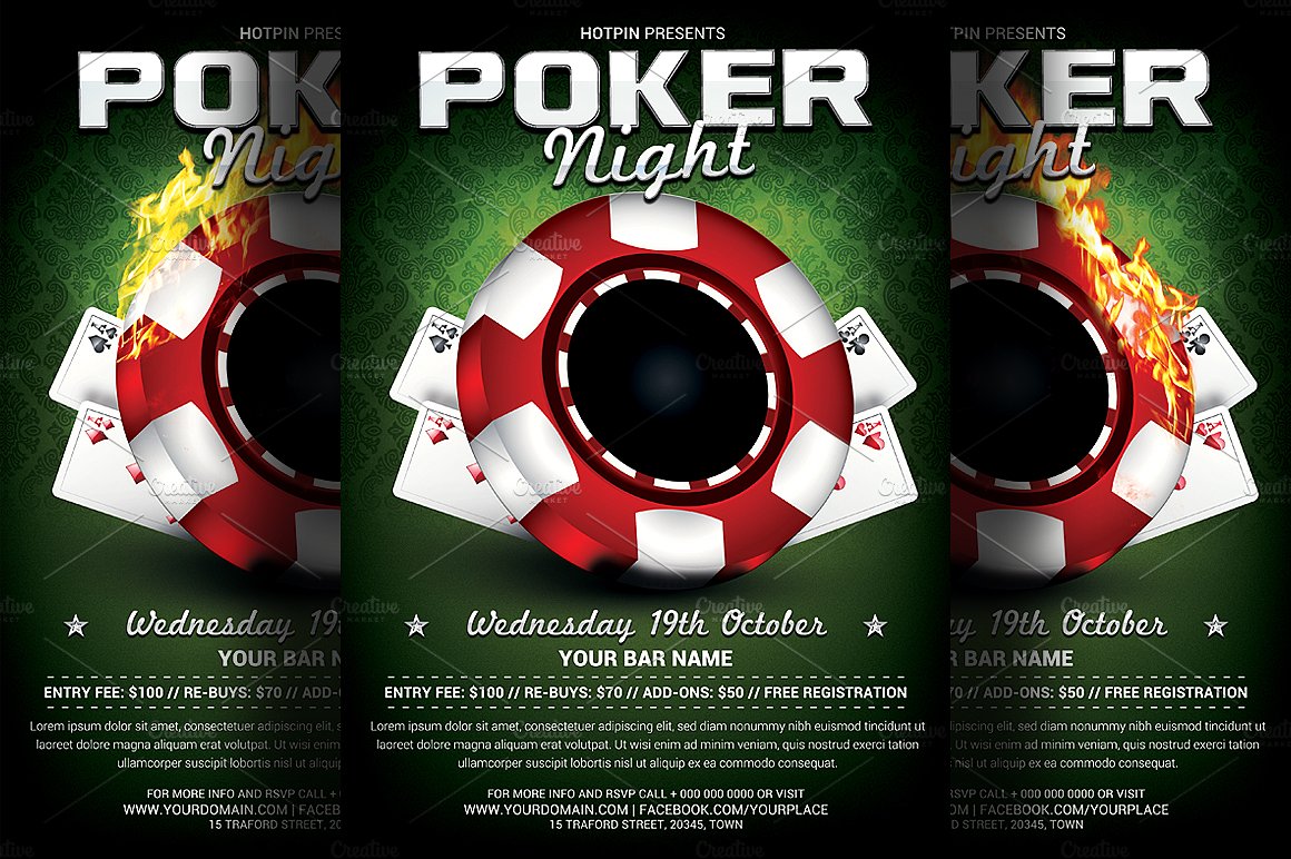 博彩棋牌俱乐部传单海报模板 Poker Night Flyer Template