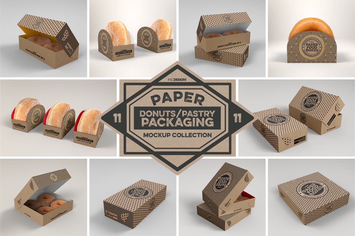甜甜圈纸质食品盒包装样机系列Vol.11 Paper Food Box Packaging Mockup Collection Vol.11