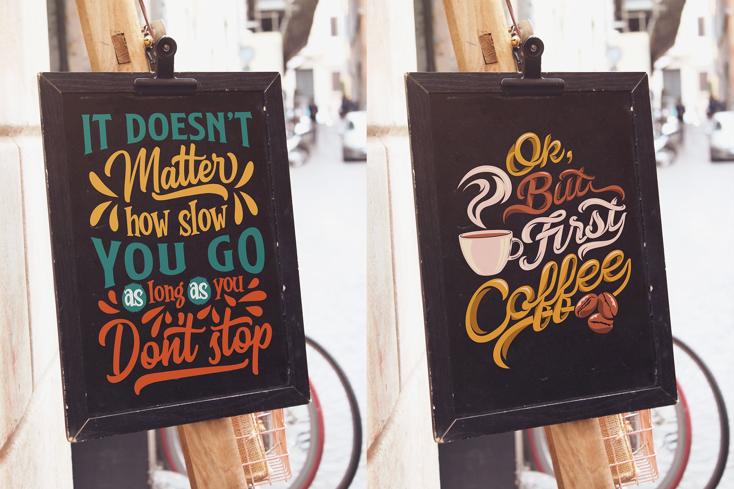 店铺黑板宣传画板告示牌设计样机 Black Slate Vertical Mockup