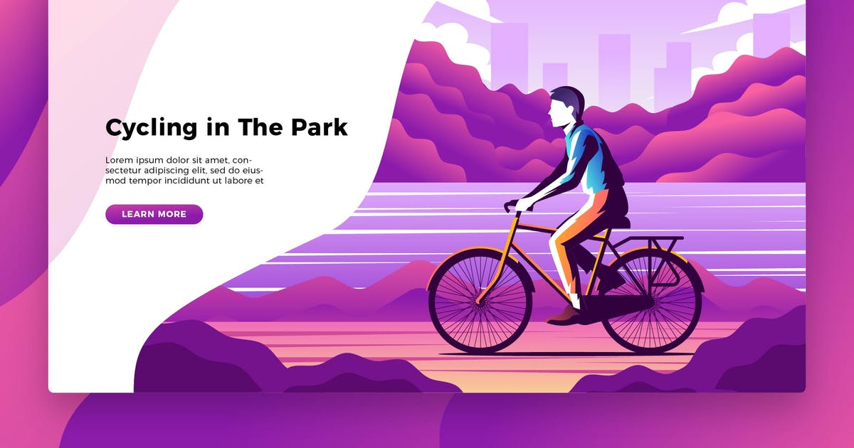 骑行运动概念插画网站Banner＆着陆页模板 Cycling – Banner & Landing Page