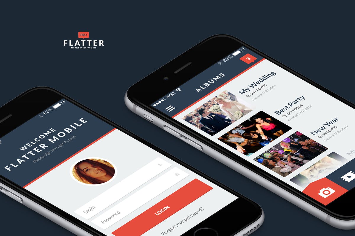 扁平设计风格通用APP应用UI套件 Flatter Mobile UI Kit