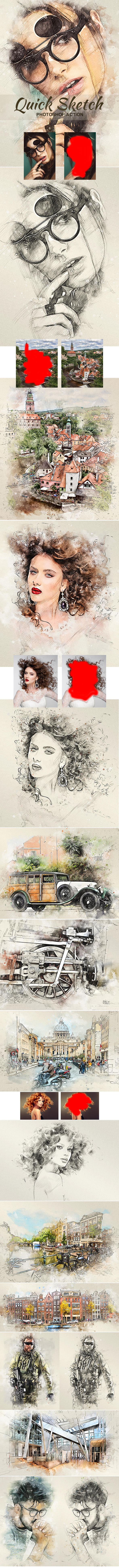 高品质速写效果的PS动作下载 Quick Sketch Photoshop Action [atn]