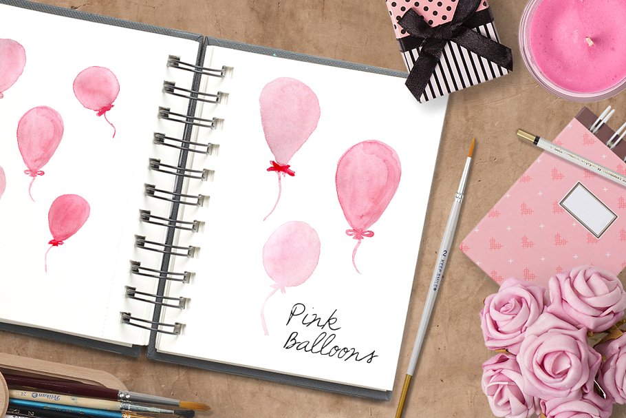 水彩气球剪贴画素材 Watercolor balloons