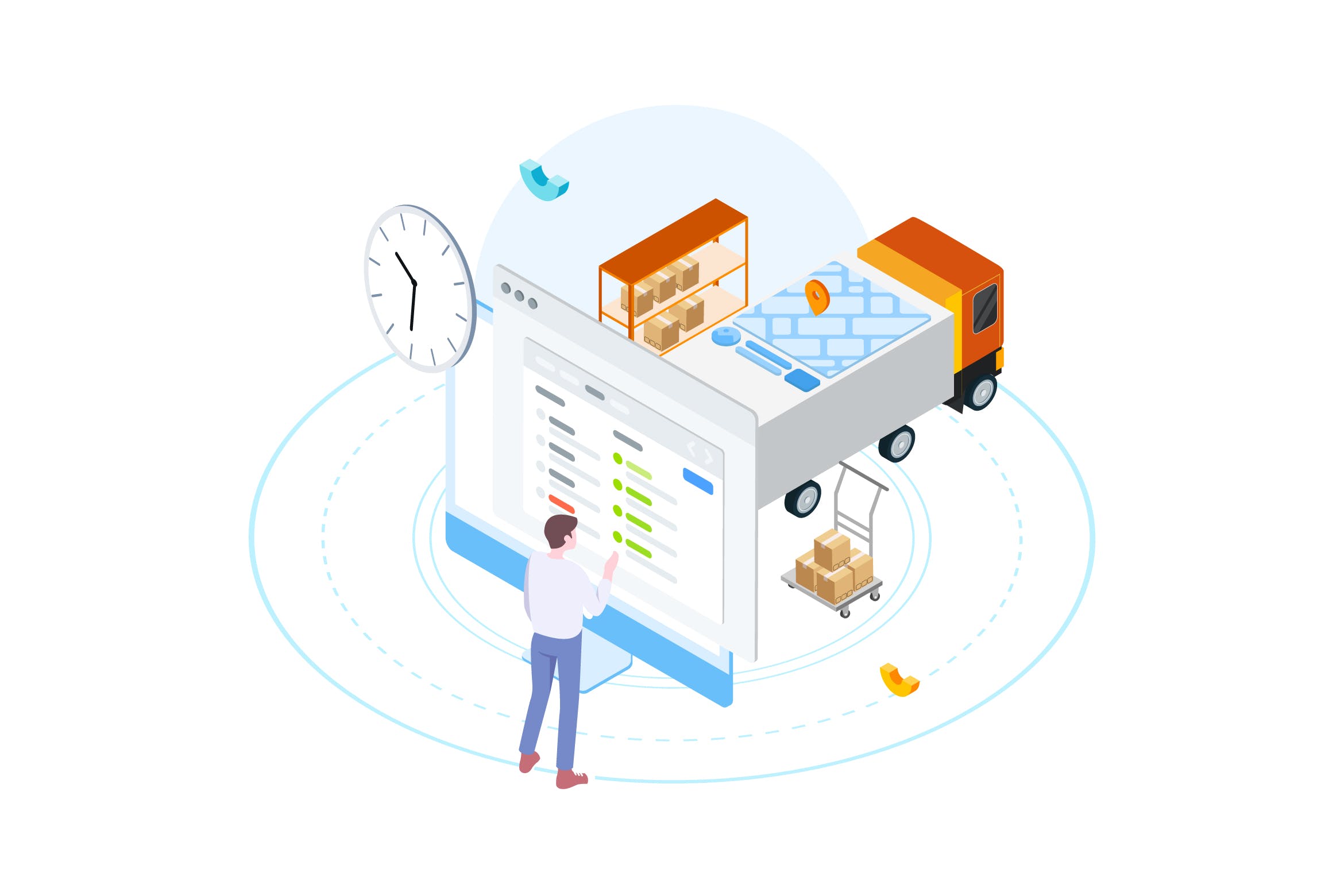 货物仓储管理物联网场景等距概念插画 Goods Management by Finance Isometric – FV