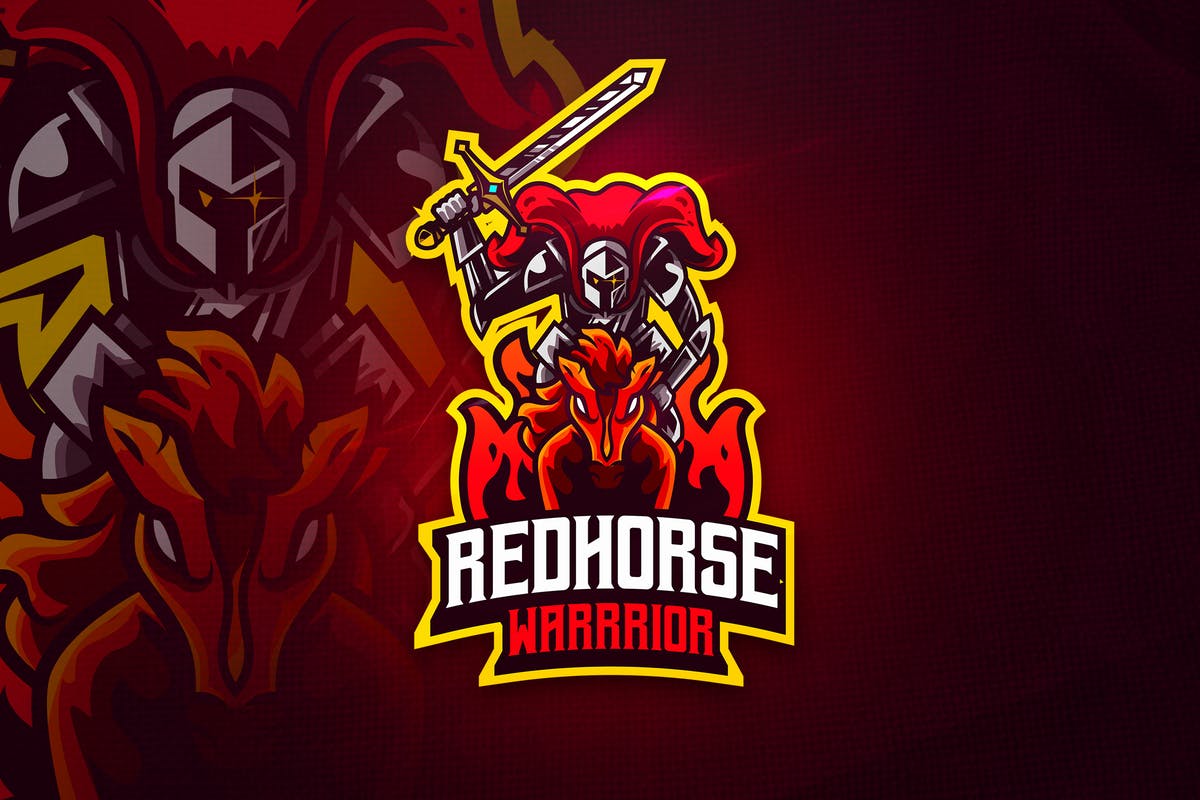 红马骑士电子竞技队徽Logo模板 RedHorse Warrior – Mascot & Esport Logo