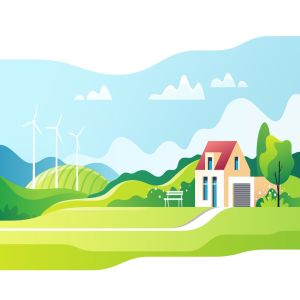 春天郊区乡村景观概念插画 Spring Rural Landscape